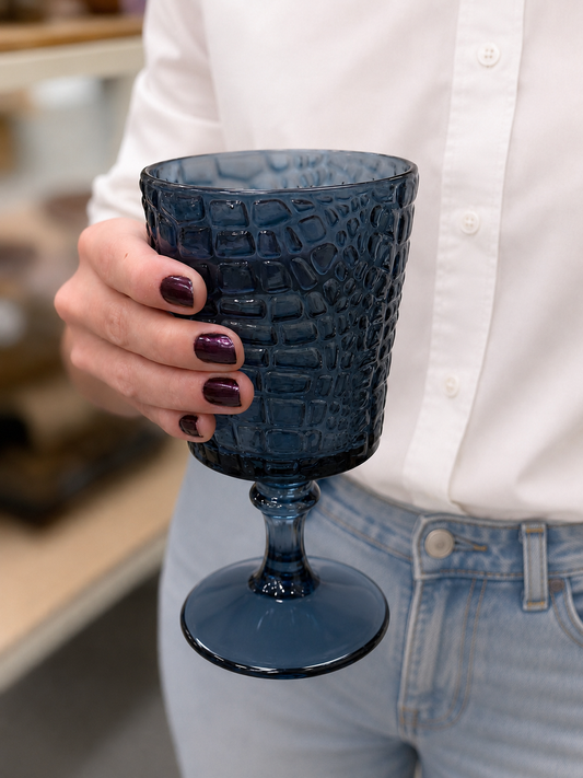 Conjunto taça de vidro azul Texture 6 peças