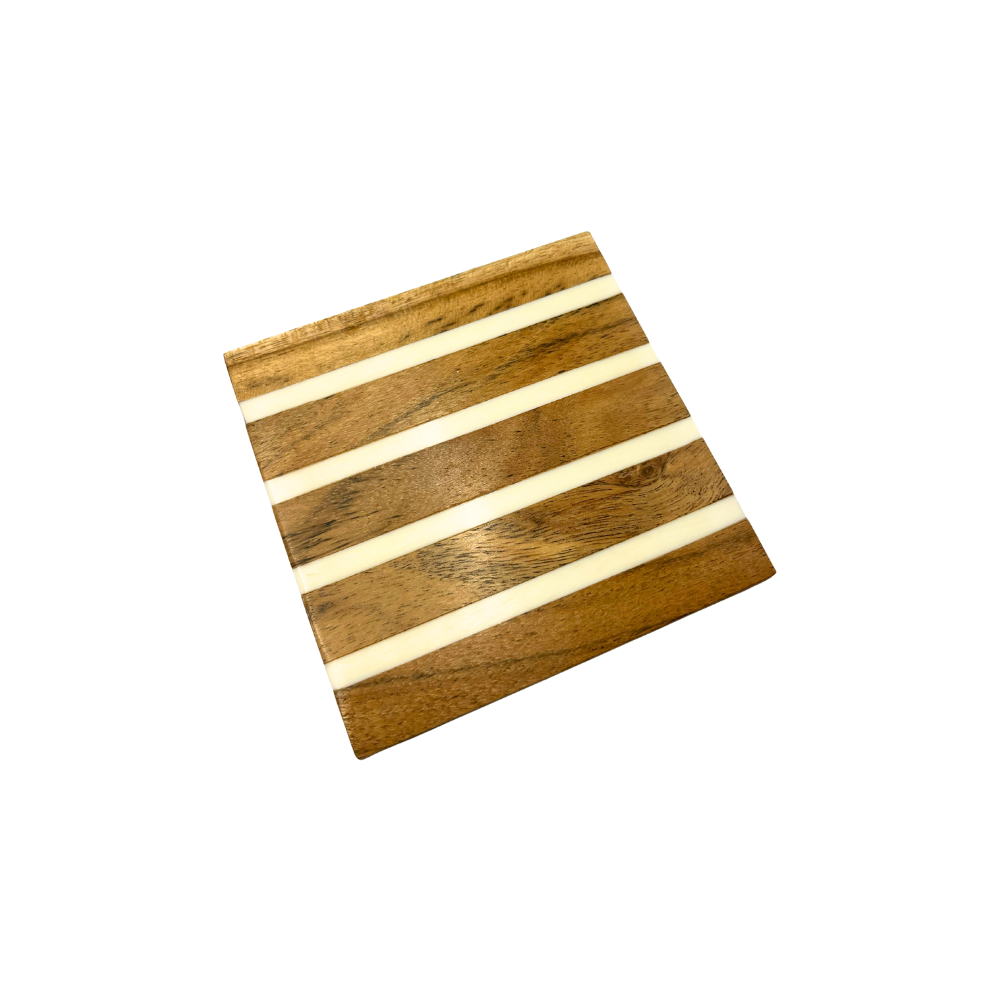 Porta-Copo em madeira Fine Stripes 10x10cm angulo - Il Nido