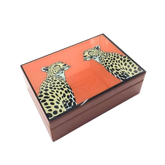 caixa decorativa de vidro estampado Leopardos - Il Nido