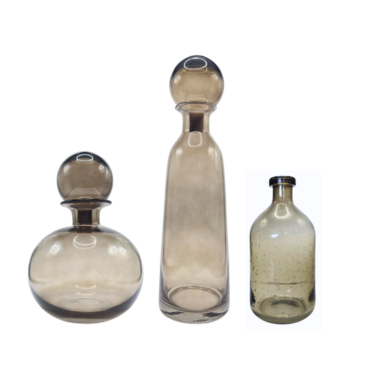 Conjunto 3 vasos de vidro Fumê 3 peças