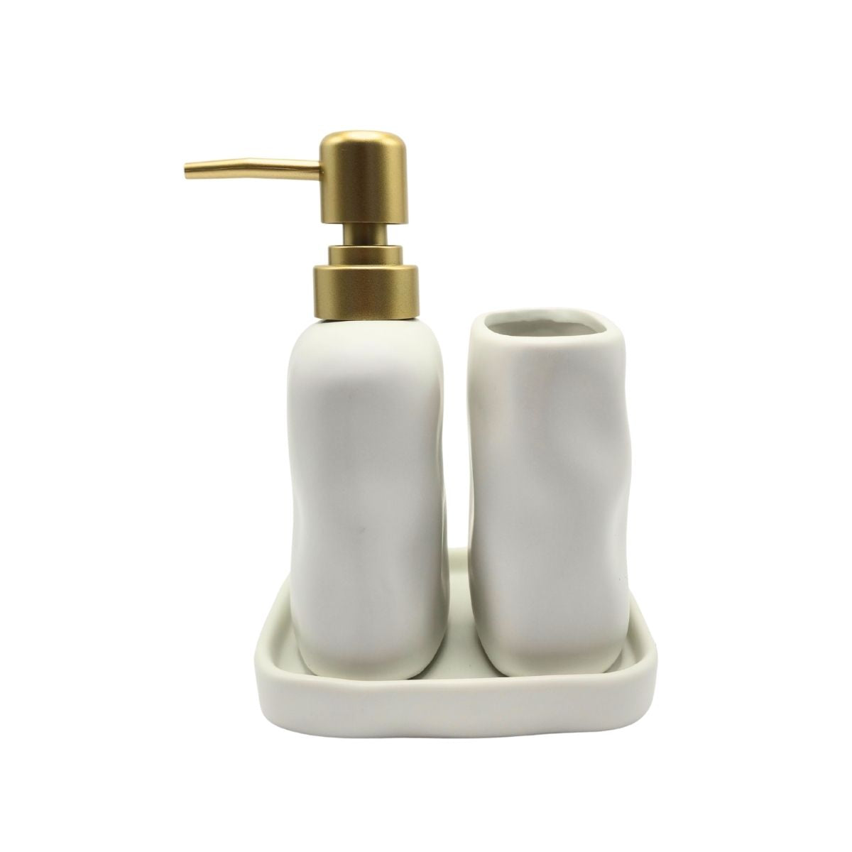 Bandeja de mármore branco Duna + Kit 3 peças para banheiro Glam
