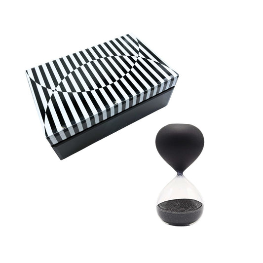 Kit Ampulheta de vidro Entardecer + caixa decorativa de vidro Stripes