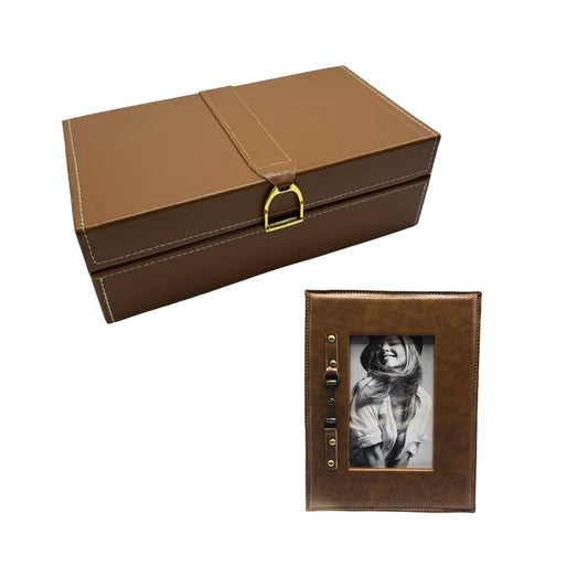 Kit Caixa decorativa de PU Áurea + Porta-retrato Vintage 10x15cm