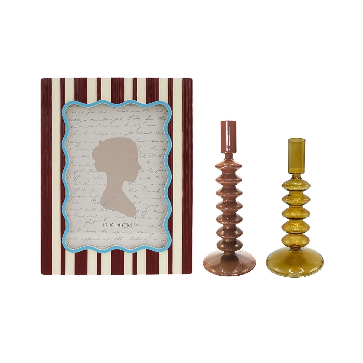 Kit Porta-retrato Riviera 10x15cm + 2 Candelabro de vidro Silhouette âmbar e marrom