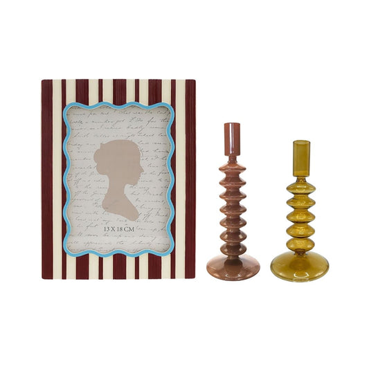 Kit Porta-retrato Riviera 10x15cm + 2 Candelabro de vidro Silhouette âmbar e marrom