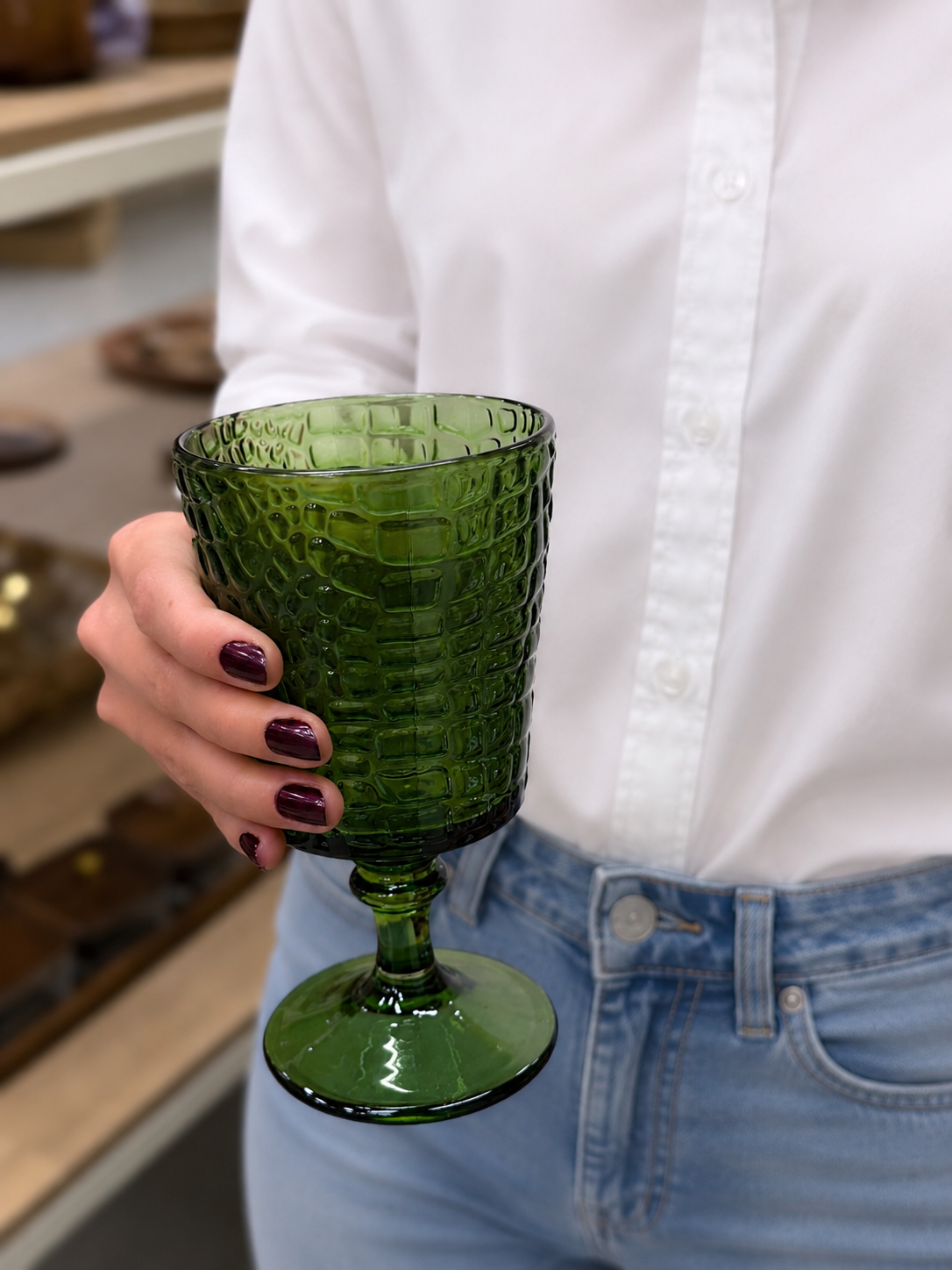 Conjunto taça de vidro verde Texture 6 peças