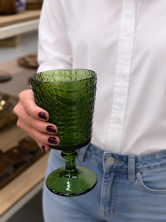 Conjunto taça de vidro verde Texture 6 peças