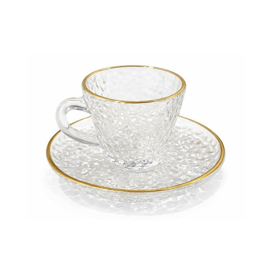 Chaleira borosilicato martelado Ritual + 6 conjuntos de xícara e píres Shine
