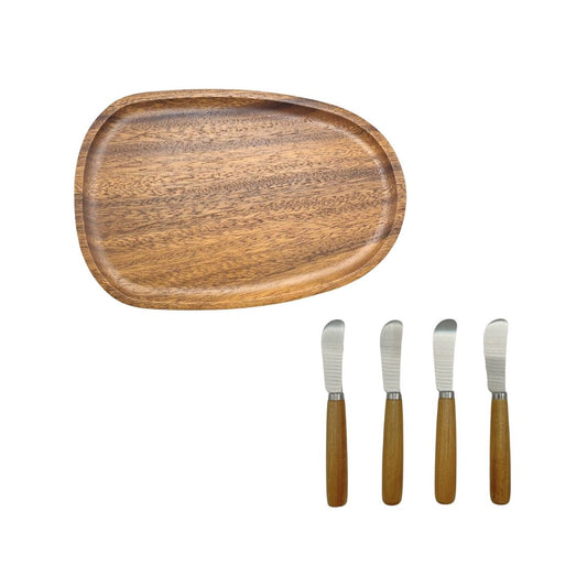 Kit Tábua nozes Origens 20x30cm + 4 espátulas para manteiga Origens