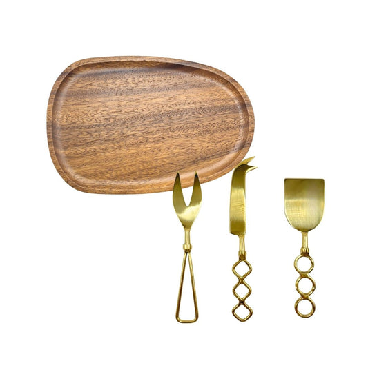 Kit Tábua nozes Origens 20x30cm + 3 talheres de queijo Geomtric
