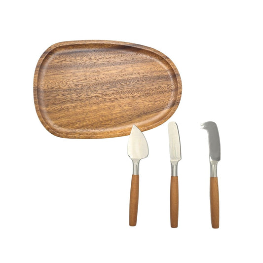 Kit Tábua nozes Origens 20x30cm + 3 talheres de queijo Wood