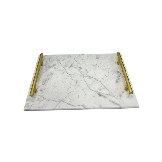 Bandeja de mármore branco Duna + Kit 3 peças para banheiro Glam