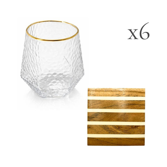 Kit 6 copos baixos Shine + Porta-Copo Fine Stripes