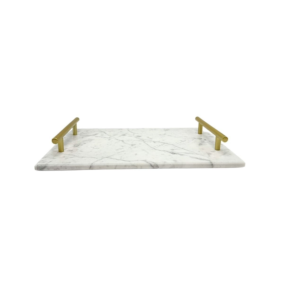 Bandeja de mármore branco Duna + Kit 3 peças para banheiro Glam