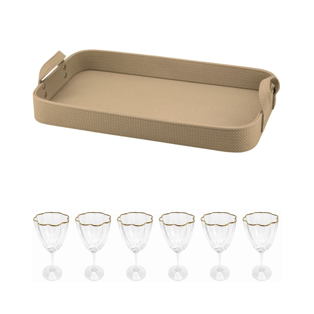 Kit Bandeja de PU Texturas + 6 taças de vinho Shine