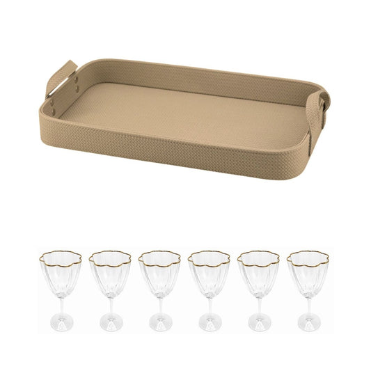 Kit Bandeja de PU Texturas + 6 taças de vinho Shine