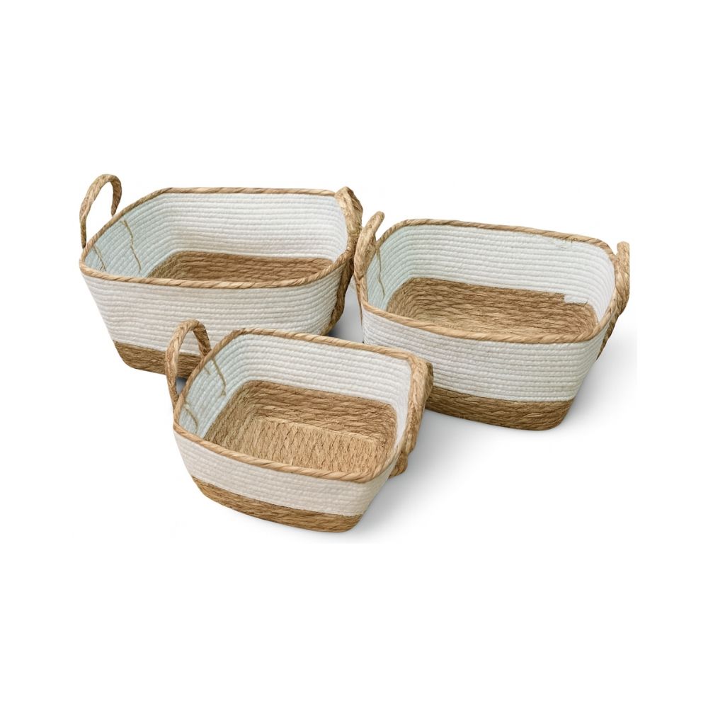 Kit 3 cestos em algodão e fibra natural