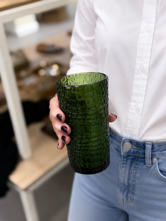 Conjunto copo de vidro verde Texture 6 peças - Il Nido