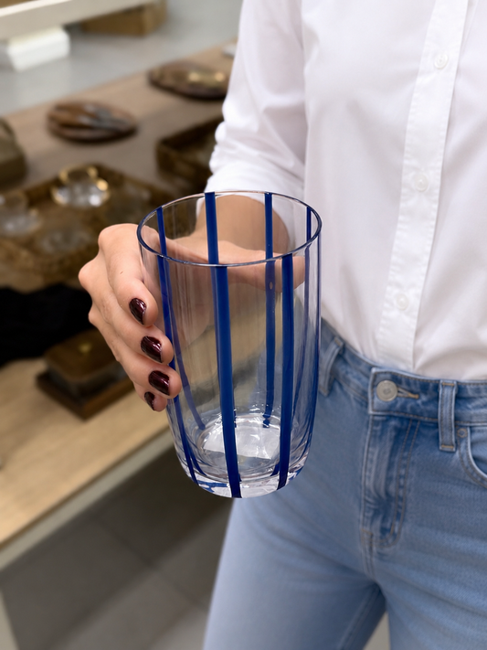 Conjunto copos Stripes de vidro transparente com listras azuis 6 pecas - il nido