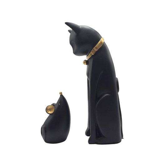 Escultura gato e rato em poliresina