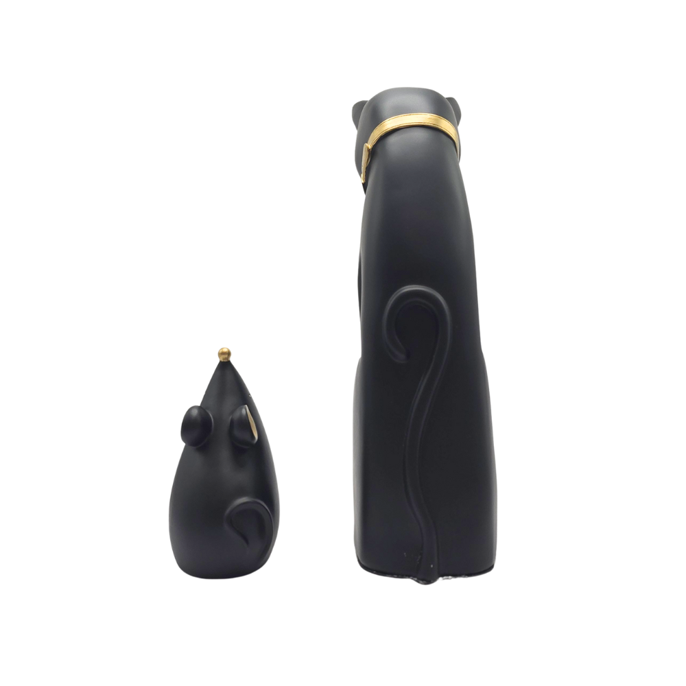 Escultura gato e rato em poliresina