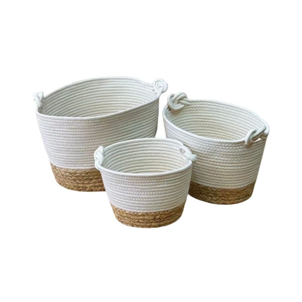 Kit 3 cestos fibra natural com algodao Aconchego - Il Nido