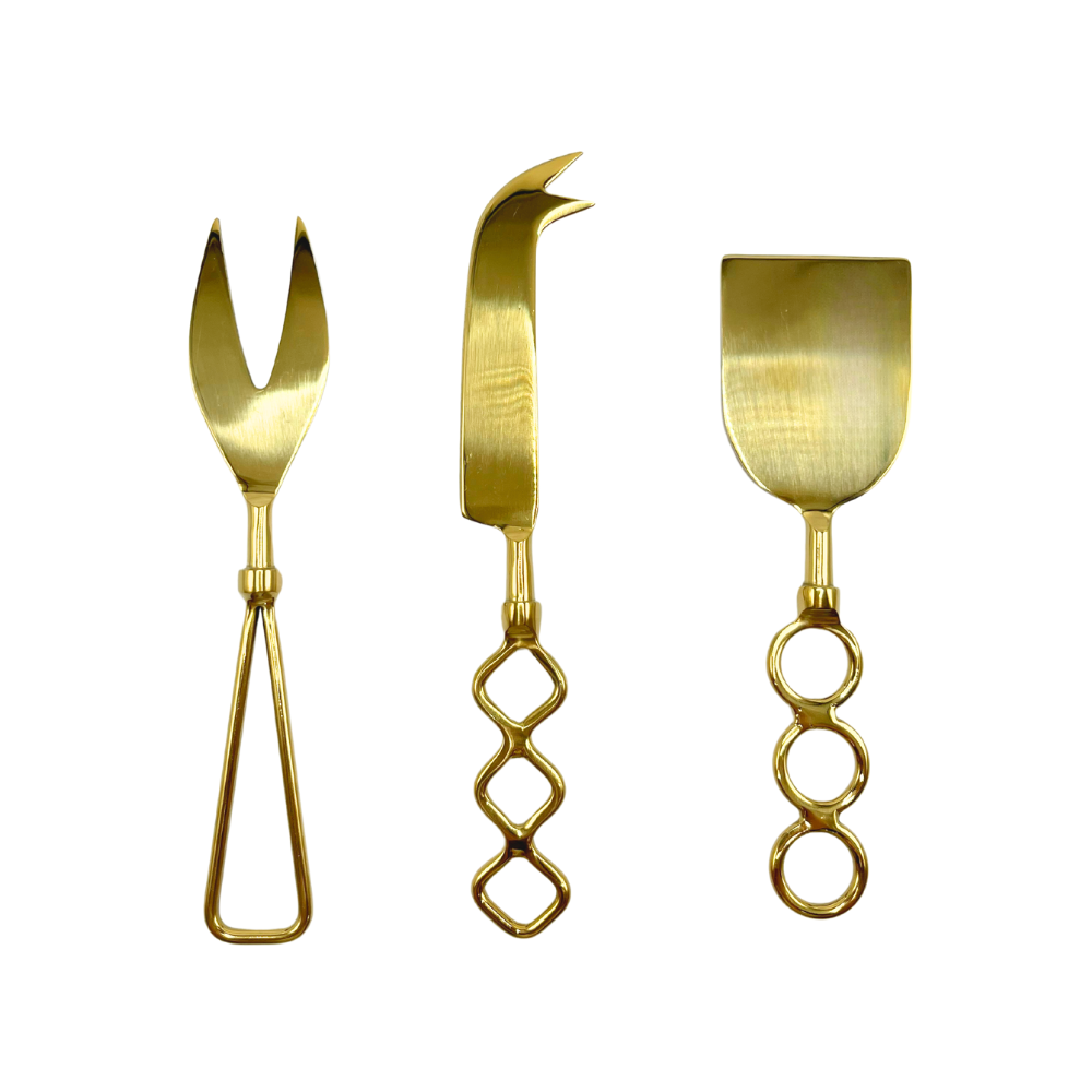 Kit 3 talheres de queijo de metal dourado Geomtric 15cm - Il Nido