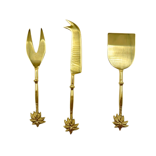 Kit 3 talheres de queijo de metal dourado  Palmeiras 15cm - Il Nido