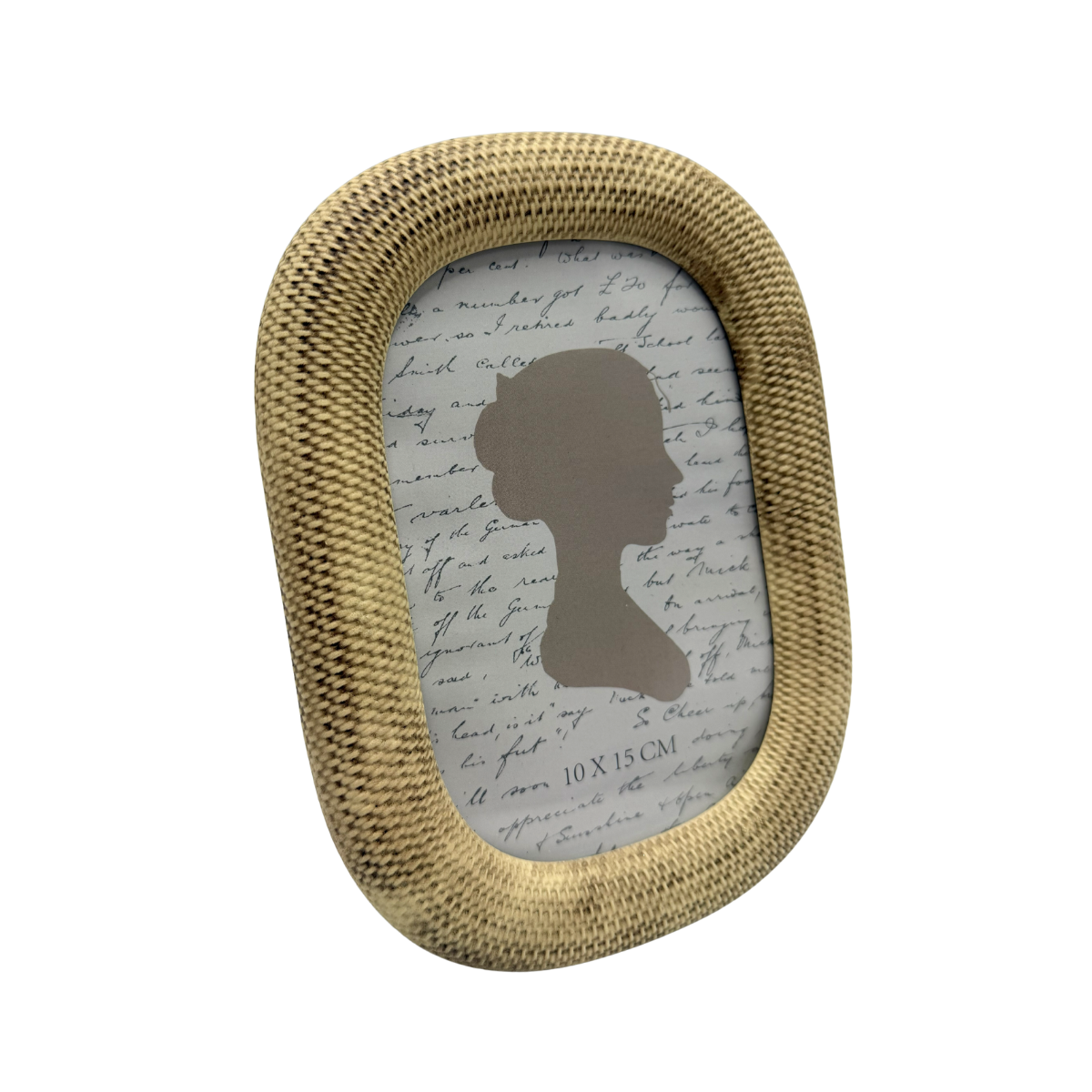 Porta-retrato Tramas em poliresina bege com textura de trama em vista detalhada - Il Nido