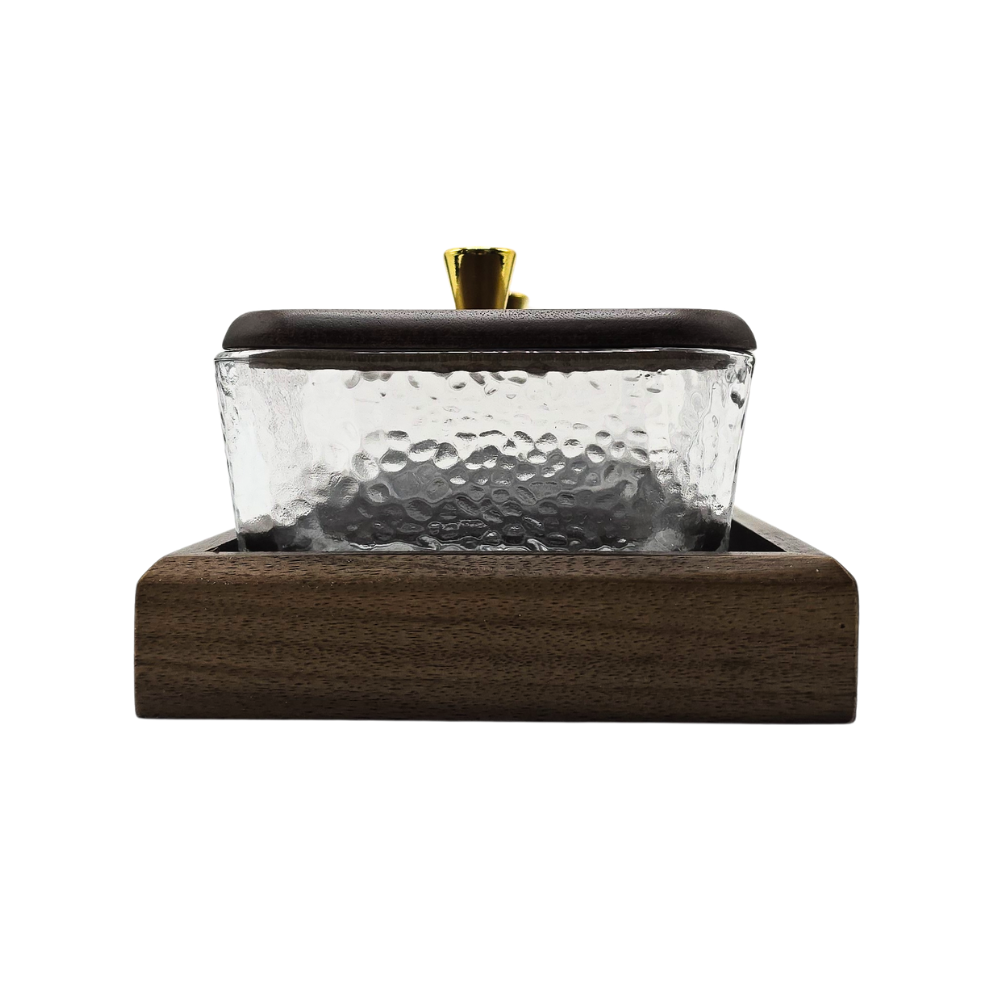 Kit 2 potes em vidro com bandeja nozes