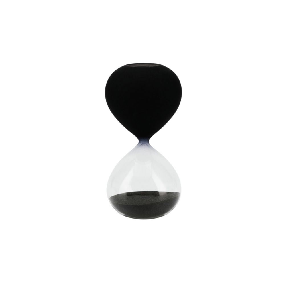 Ampulheta de vidro Yin-Yang metade incolor e metade preto fosco com areia preta - 30 minutos - 16,5x8cm - Il Nido