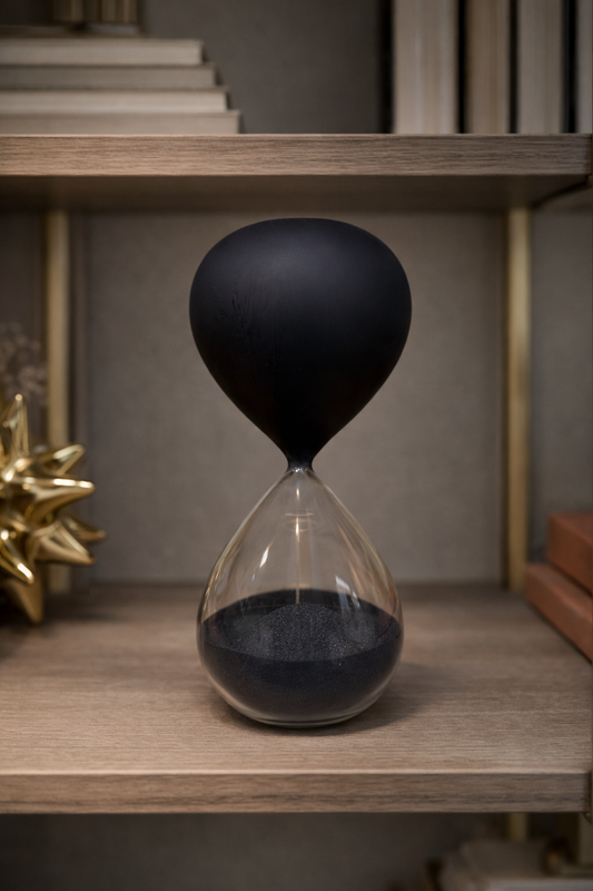Ampulheta de vidro Yin-Yang incolor e preto na decoração de ambiente - Il Nido