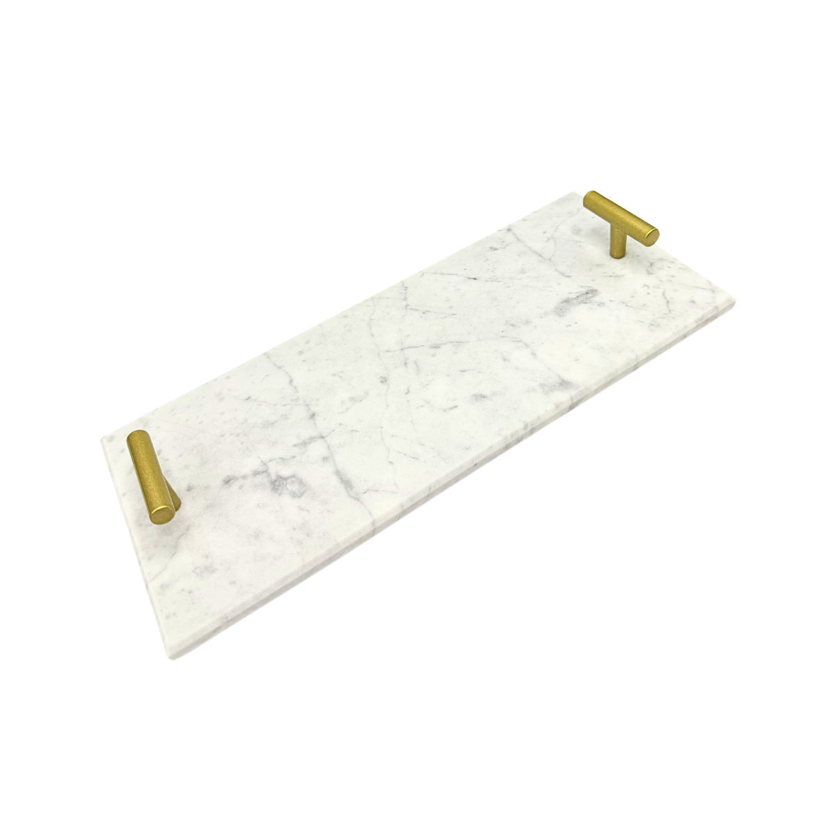 Bandeja de mármore branco Duna com pegadores em metal dourado - 12x30cm - Il Nido