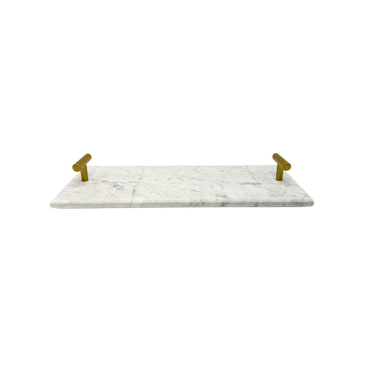Bandeja de mármore branco Duna com pegadores em metal dourado em vista detalhada - Il Nido