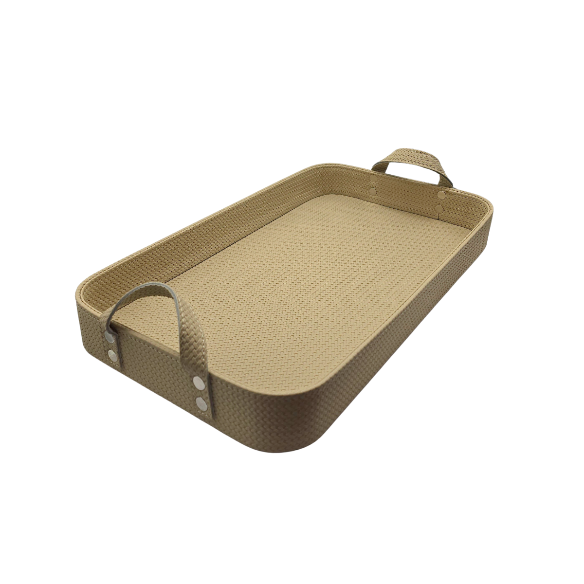 Bandeja Texturas em MDF revestida em PU texturizado cor bege mel com alças - 5,3x45x26cm - Il Nido