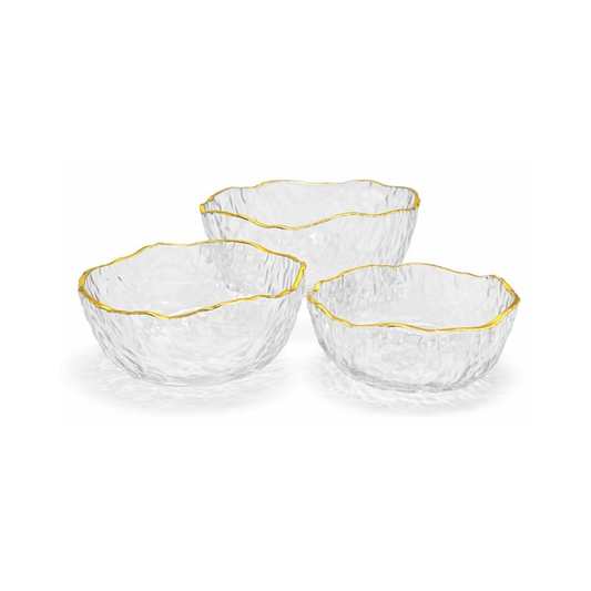 Kit com 3 bowls de vidro Shine com borda dourada - Il Nido