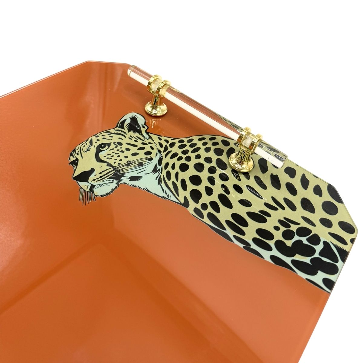 caixa decorativa de vidro estampado Leopardos detalhe - Il Nido