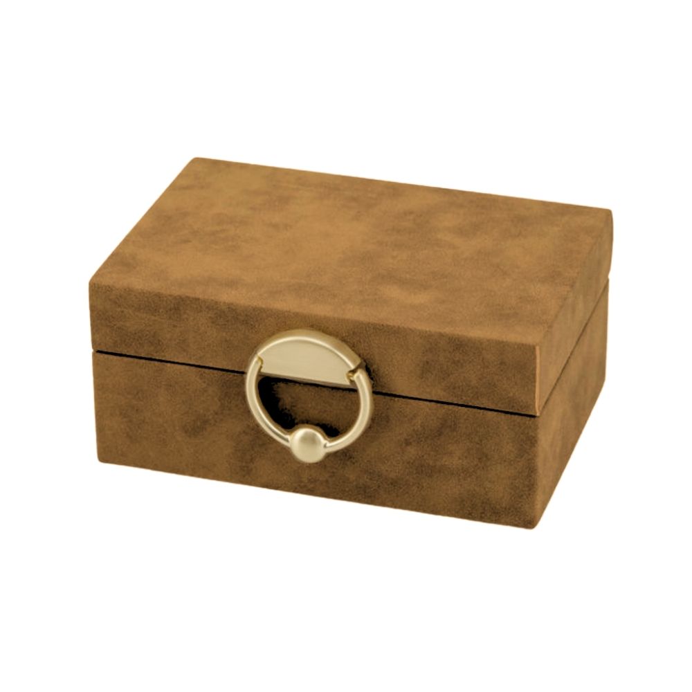 Caixa decorativa Terras em MDF revestida em aveludado terracota estonado com fechamento dourado - porta-joias - 8x18x12cm - Il Nido