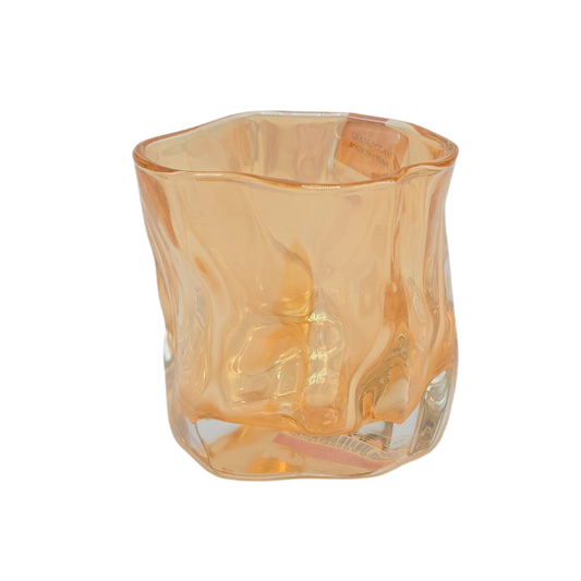 Kit com 6 copos baixos Amber Crush em vidro com efeito amassado cor âmbar - 350ml - Il Nido