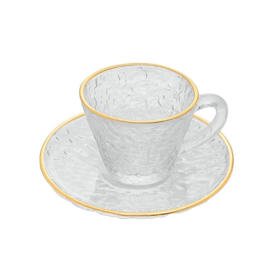 Kit 6 conjuntos xícara e píres em vidro