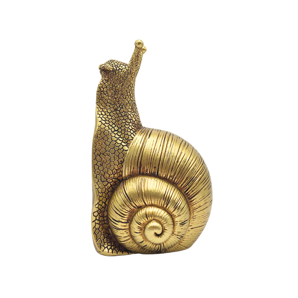 Escultura de caracol Dourado em poliresina com pintura dourada para aparador de livros - 19,6x10,7x10,1cm - Il Nido