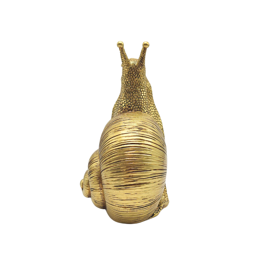 Escultura de caracol Dourado em poliresina com pintura dourada vista frontal - Il Nido