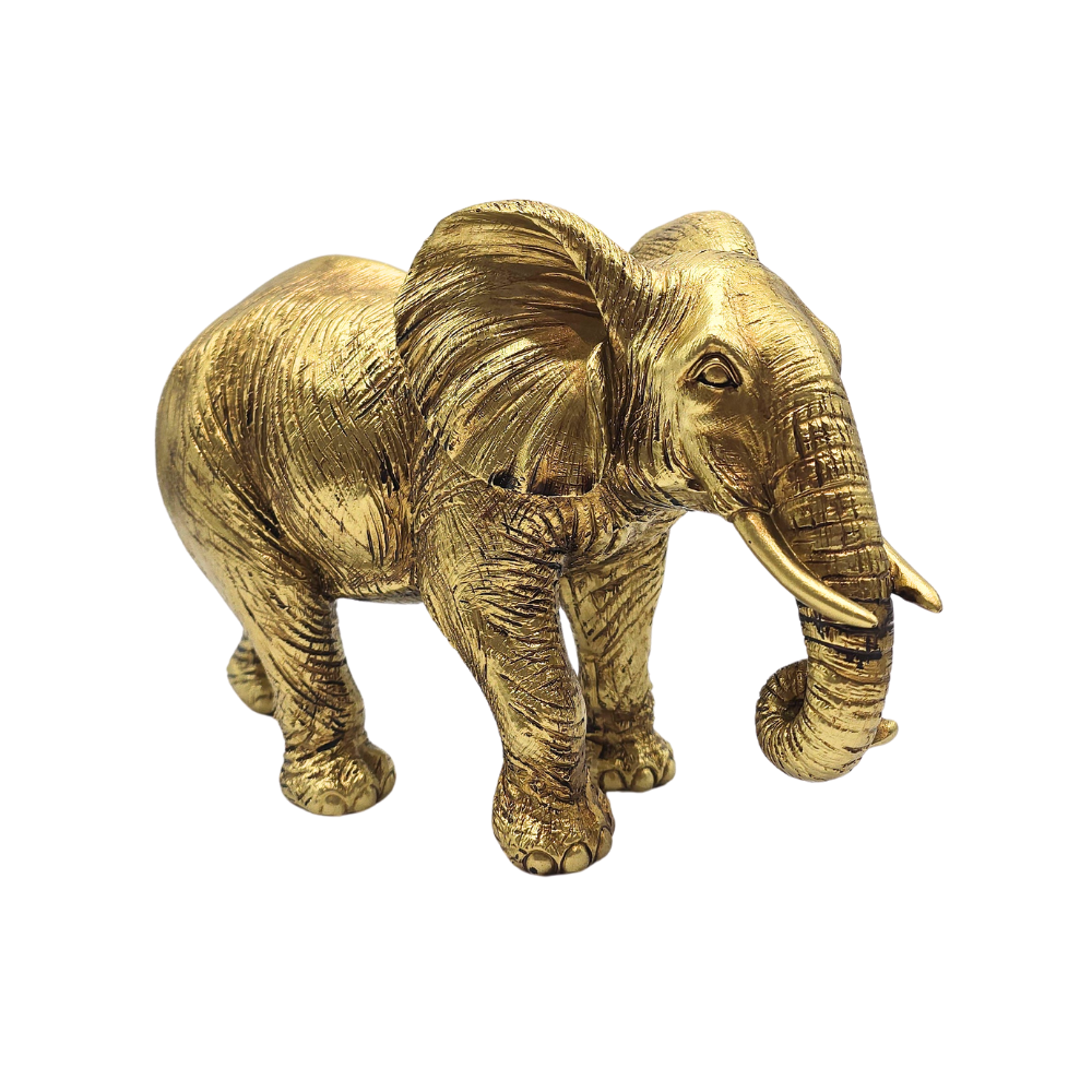 Escultura de elefante Dourado em poliresina com pintura dourada - 15,5x23,8x9,6cm - Il Nido