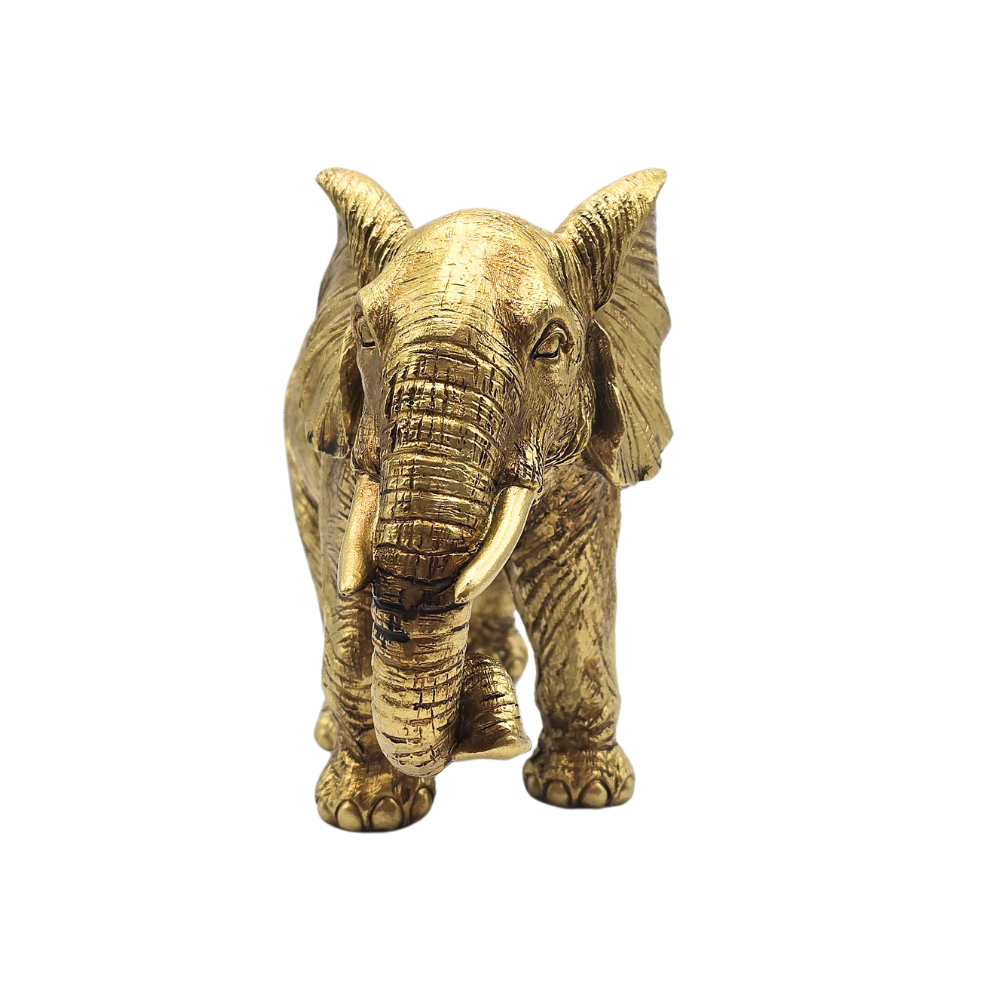 Escultura de elefante Dourado em poliresina com pintura dourada em vista detalhada - Il Nido
