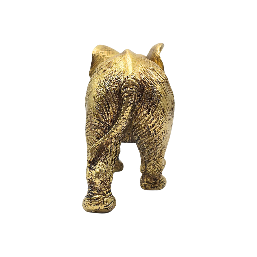 Escultura de elefante Dourado em poliresina com pintura dourada vista frontal - Il Nido