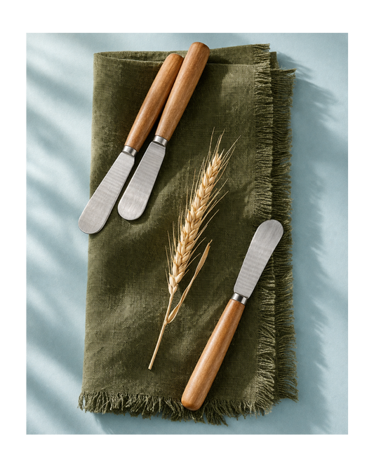 Kit de espátulas para manteiga Origens com cabo de madeira nozes em composição de mesa - Il Nido