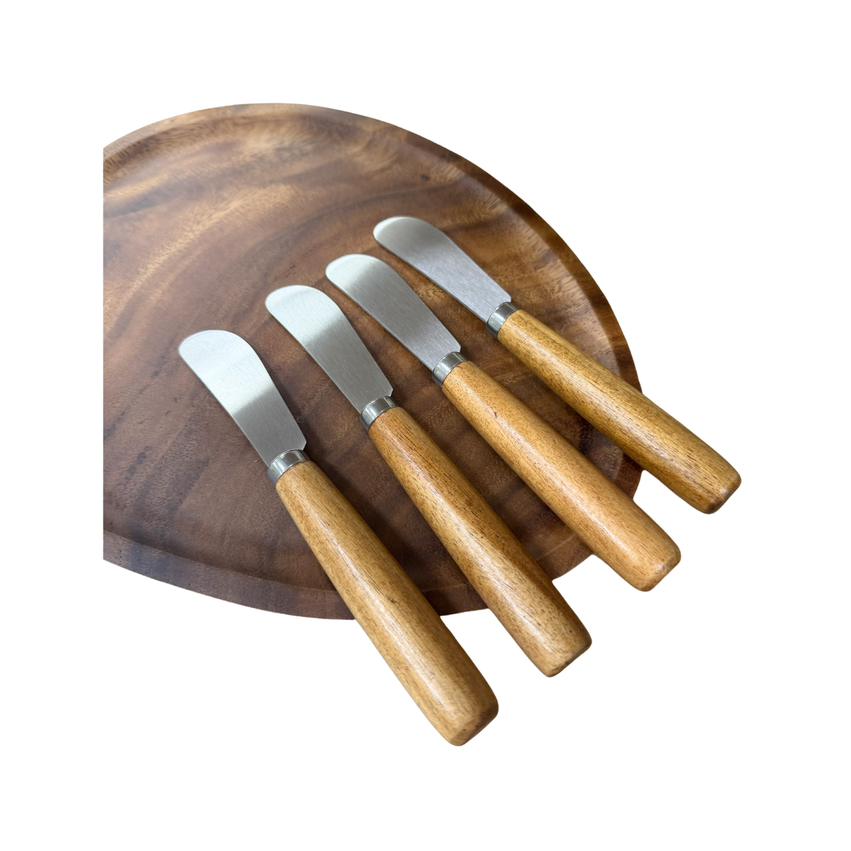 Kit de 4 espátulas para manteiga Origens em aço inox com cabo de madeira nozes em vista detalhada - Il Nido