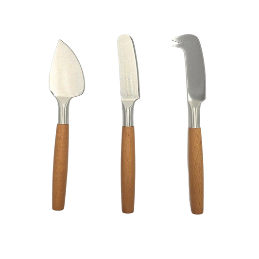 Kit com 3 talheres de queijo Wood em aço inox com cabo de madeira - 18cm - Il Nido