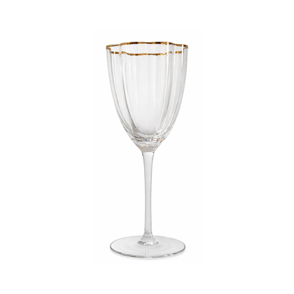 Kit com 6 taças de vinho Shine em vidro formato flor com borda dourada - 350ml - Il Nido