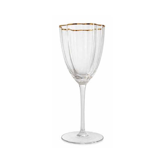 Kit com 6 taças de vinho Shine em vidro formato flor com borda dourada - 350ml - Il Nido